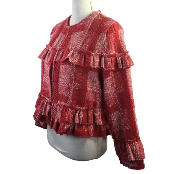 Jack by BB Dakota Open Front Jacket Blazer Career Size S Red 3/4 Sleeve Layered - Picture 2 of 11